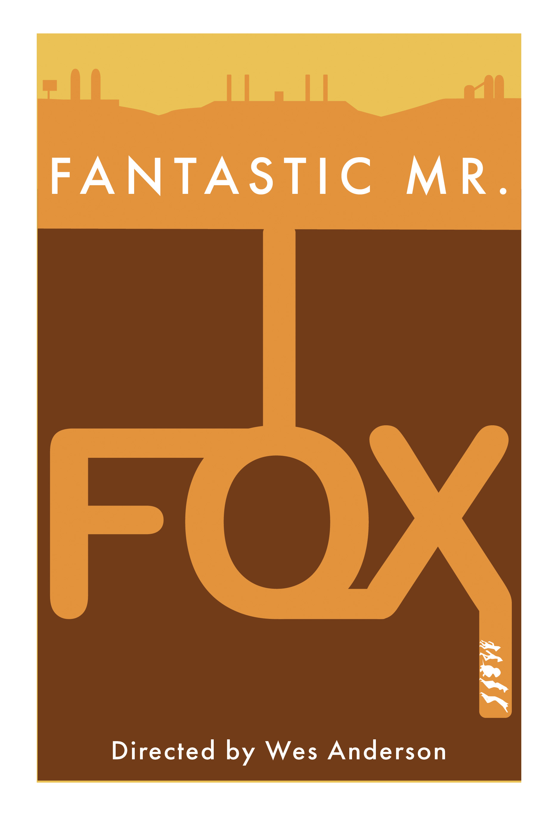 A poster of the film 'TFantastic Mr. Fox' with the letters composing the word fox depicting the tunnel scen from the movie.